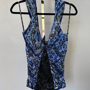 ๐XOXO Blue and Black Patterned Tank Top